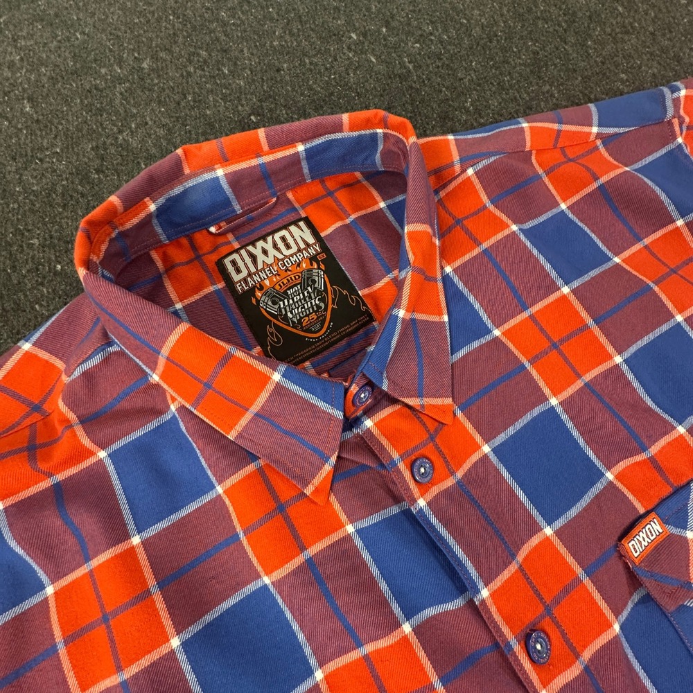 Dixxon Flannel Men 5X Blue Orange Plaid Hot Harley Nights 25th Anniversary Shirt